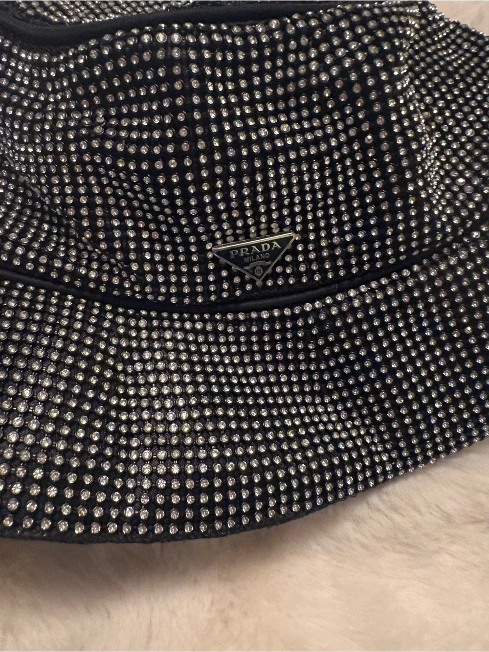 FASHION Black Crystal-Embellished Bucket Hat